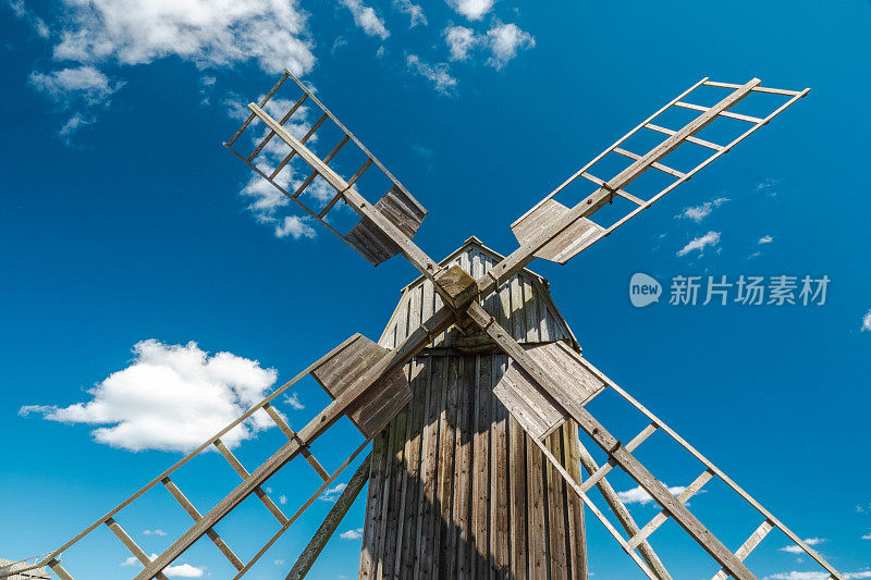 Close-up of an old wooden windmill on the island of Öland (Sweden)